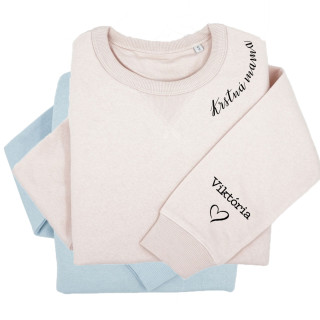UNISEX pastelová mikina "Sully" "Krstná mama" s menami detí na rukáve