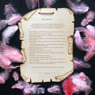 Vygravírovaná drevená tabuľka "Sľub nevesty" Vygravírovaná drevená tabuľka "Sľub nevesty"