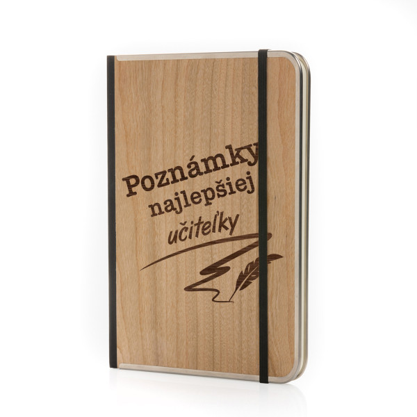 Zošit formátu A5 s drevenou obálkou "Poznámky najlepšiej učiteľky"